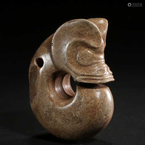 CHINESE HONGSHAN CULTURE WHITE JADE PIG DRAGON