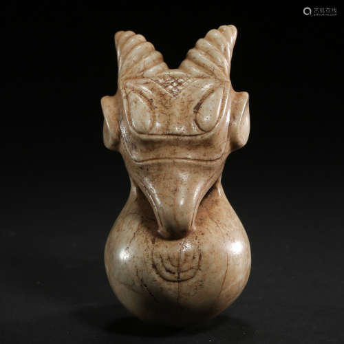 CHINESE HONGSHAN CULTURE WHITE JADE PIG DRAGON