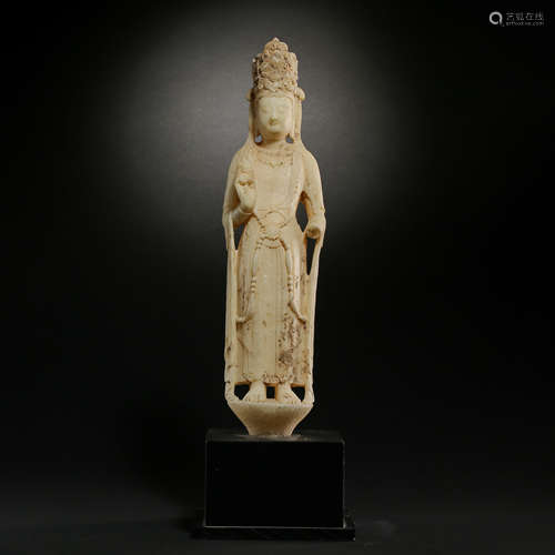 NORTHERN QI DYNASTY, CHINESE WHITE JADE GUANYIN STATUE