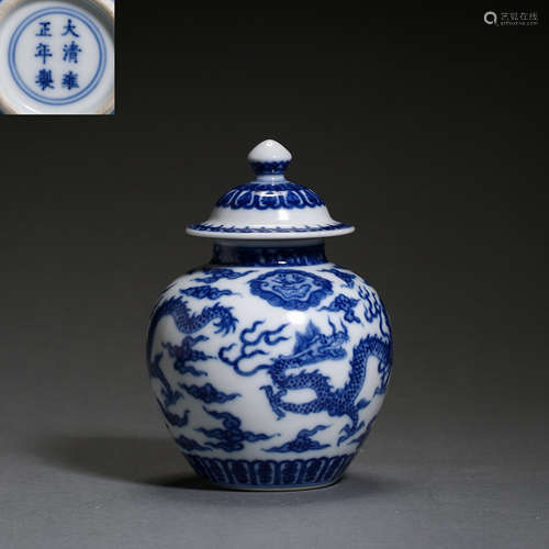 CHINESE QING DYNASTY BLUE AND WHITE PORCELAIN JAR