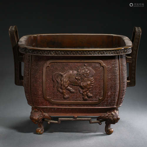 SQUARE BRONZE STOVE, QING DYNASTY, CHINA