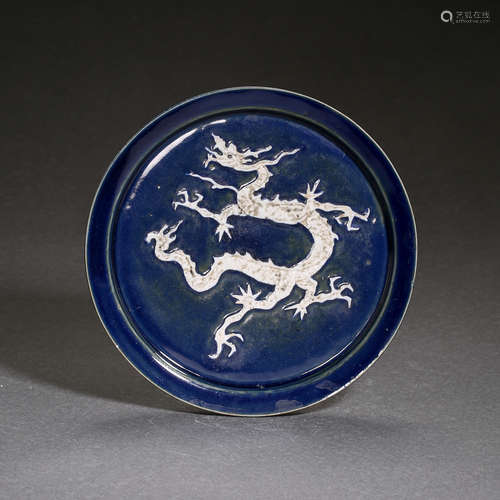 CHINESE YUAN DYNASTY BLUE GLAZED PLATE