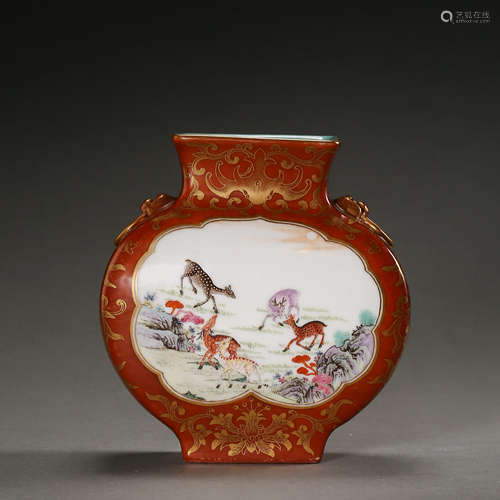 QIANLONG FLAT VASE OF QING DYNASTY, CHINA