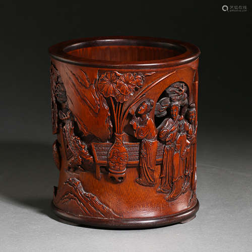 CHINESE QING DYNASTY BAMBOO CARVED PEN HOLDER