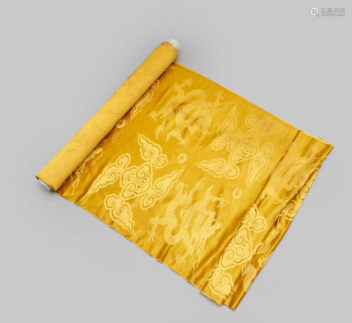 A bolt of yellow ground silk brocade fabric Late Qing or Rep...