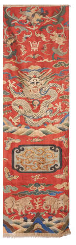 A silk kesi 'dragon' seat cover Qing dynasty