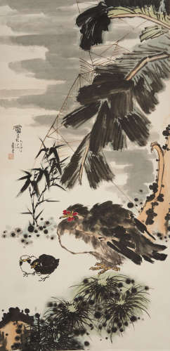 Attributed to Pan Tianshou (1897-1971) Chickens and Bamboo