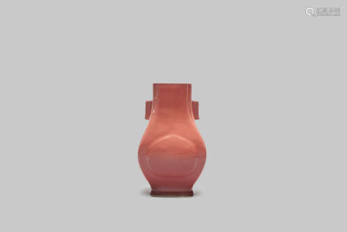 An red-glazed sqaure vase Guangxu six-character underglaze-b...