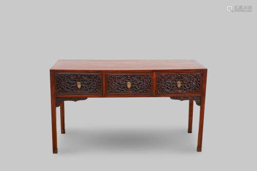 A huanghuali and hongmu three-drawer desk Qing dynasty