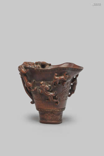 A bamboo archaistic 'chi-dragon' libation cup Qing dynasty