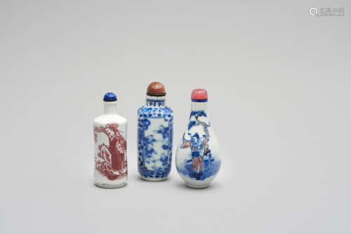 A group of three snuff bottles 19th century, Qianlong marks