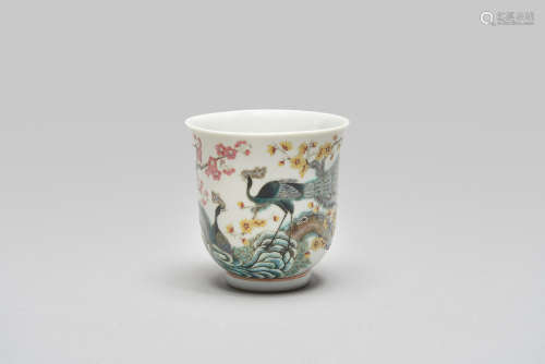 A 'peacock and plum blossom' wine cup Guangxu iron-red six-c...