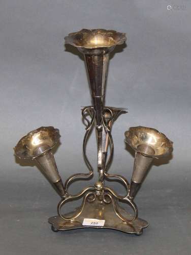 A late Victorian silver plated four trumpet epergne, 33 cm h...