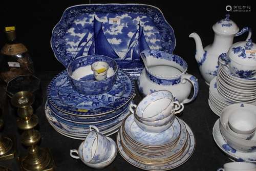 An early 20th century blue and white pottery oval meat plate...