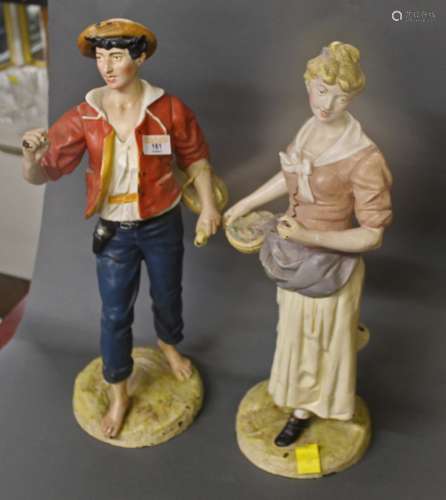 A pair of late 19th century painted spelter figures of farm ...