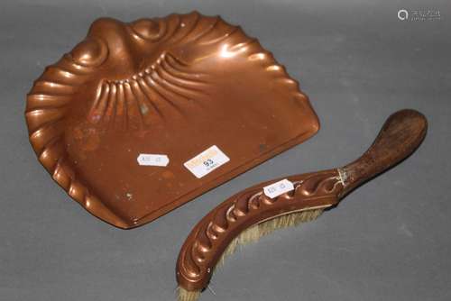 A late Victorian copper crumb tray and brush of Art Nouveau ...