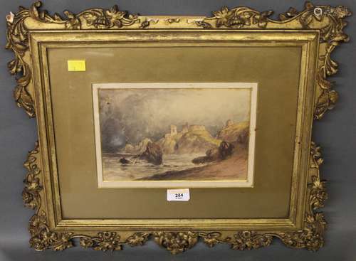 A 19th century school watercolour, stormy coastal scene, 15 ...