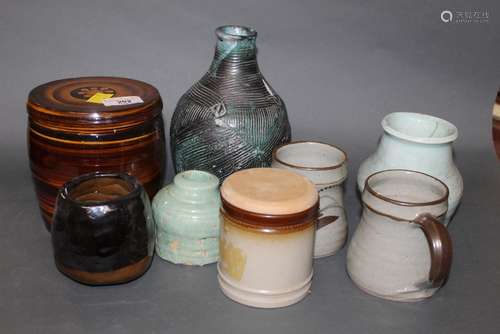 A quantity of amateur studio pottery including mochaware sty...