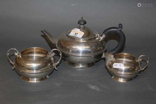 A George V bachelors silver three piece tea service with gir...