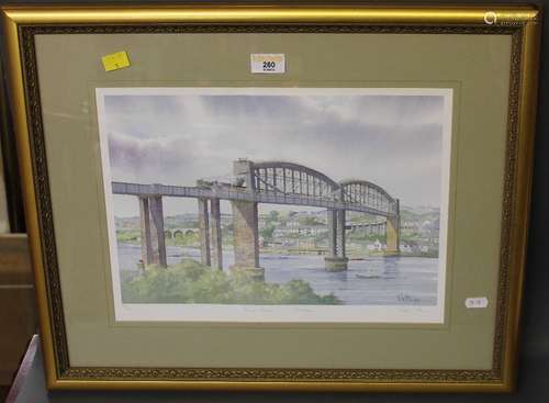 After K W Burton, signed colour print - Salt Ash Bridge, lim...