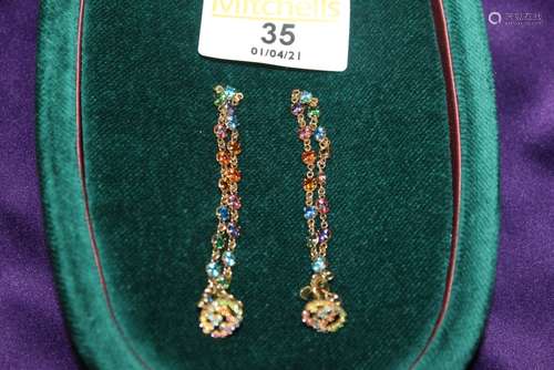 A pair of Gucci 18ct gold and multi-coloured stone set penda...