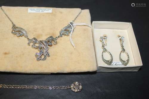 A vintage rhodium plated white metal and marcasite necklace ...