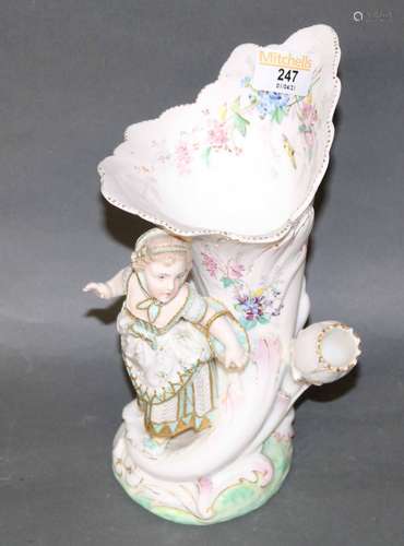 A 19th century continental porcelain three division cornucop...