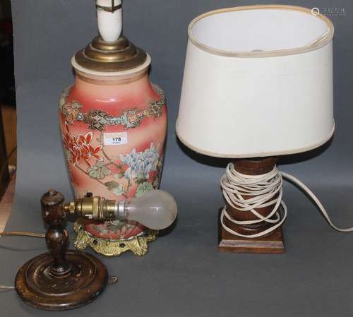 A Japanese Satsuma pottery electric table lamp,