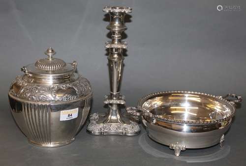 A late Victorian silver plated lidded biscuit barrel with re...