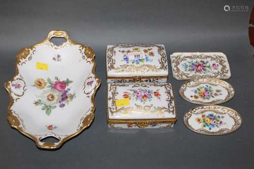 Two Limoges gilt metal mounted porcelain rectangular lidded ...