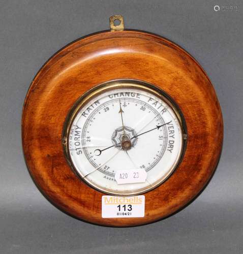 A Victorian stained beech cased aneroid barometer,