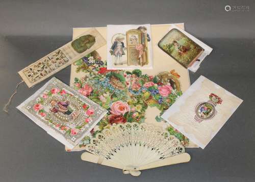 A group of Victorian scrap items to include needle case, a i...