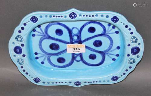 An Arklow studio blue glazed pottery oval dish decorated wit...