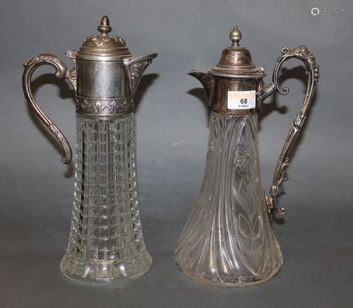 An early 20th century claret jug with silver plates mount,