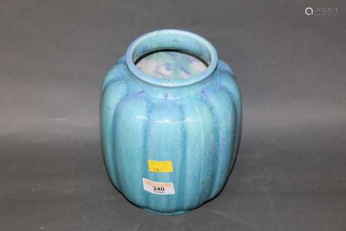 A Royal Lancastrian blue glazed pottery vase with bulbous re...