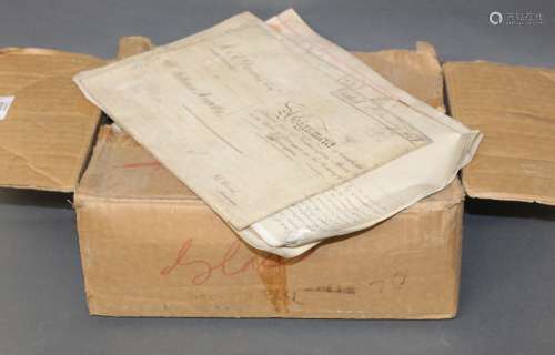 A box of 19th century indentures and related ephemera.
