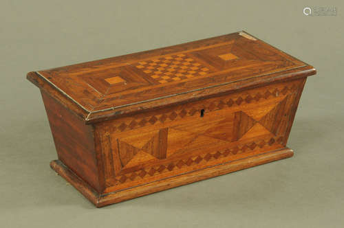 A 19th century parquetry tea caddy, with three lidded interi...