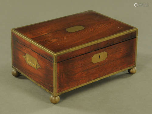 A 19th century rosewood brass bound sewing casket,