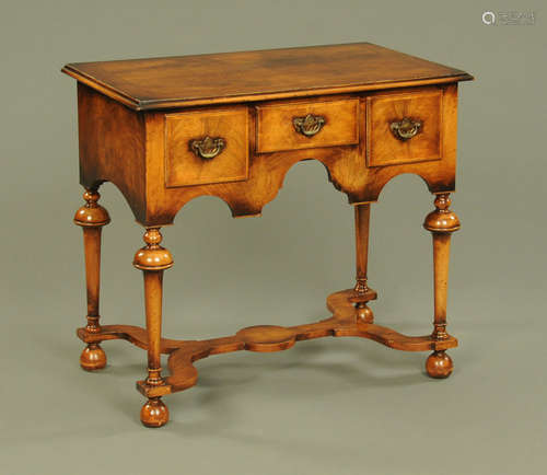 A Queen Anne style walnut lowboy, with herringbone inlay,