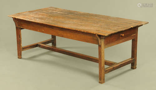 A Georgian oak farmhouse kitchen dining table, with four pla...