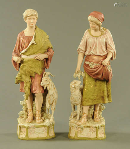 A pair of Royal Dux goatherds, male and female,