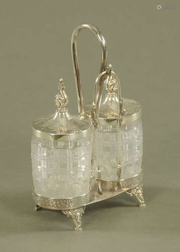 A 19th century American Rogers silver plated pickle set, wit...