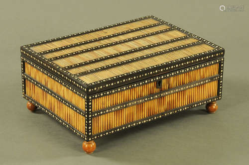 A 19th century porcupine quill bone inlaid ebonised casket,