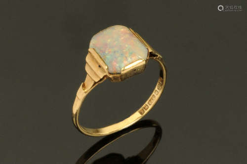 A 9 ct gold Art Deco opal ring, Size N, stone dimensions 10 ...