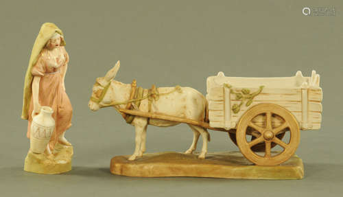 A Royal Dux donkey and cart, impressed 903 and with pink tri...