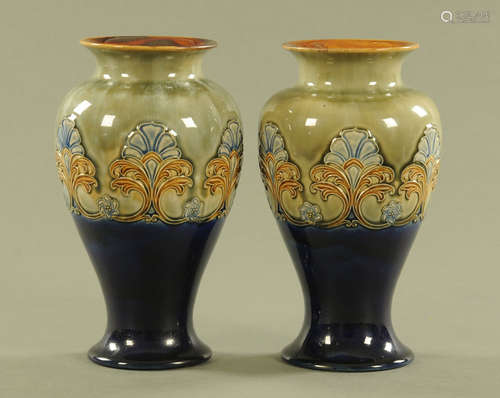 A pair of Royal Doulton Art Nouveau blue and green ground va...