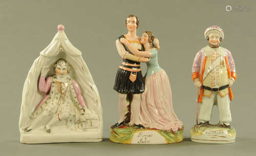 A Victorian Staffordshire figure Romeo and Juliet, together ...