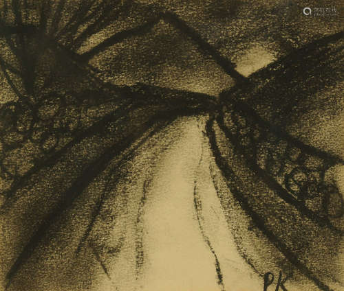 Percy Kelly (1918-1993), a charcoal of a rural lane with mou...