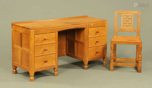 A Mouseman Thompson of Kilburn oak kneehole desk,