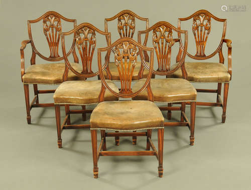 A set of six mahogany shield back dining chairs, two carver ...